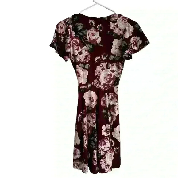 Floral Wrap Dress Maroon Mini Dress - Picture 3 of 3